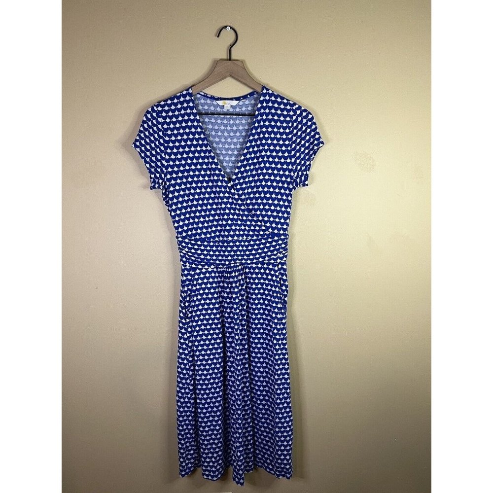 Boden Geometric Navy Blue & White Print Jersey Dress Short Sleeve Size 4R- A15